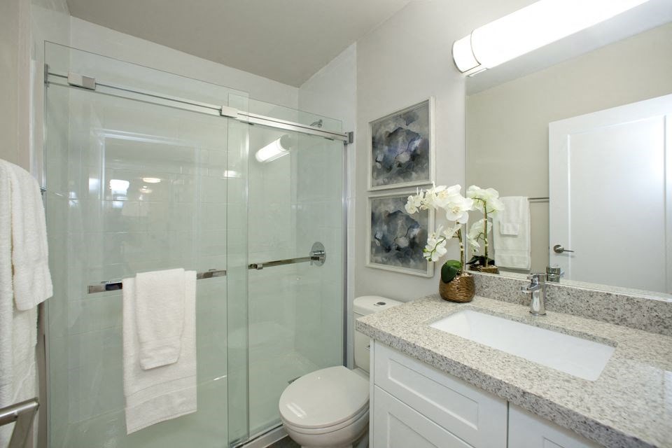 Rockliffe Park Suites modernized bathroom featuring walk-in shower in Oakville, ON