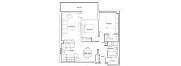 Two bedroom, one bathroom apartment layout at Royal Rose in Etobicoke, ON