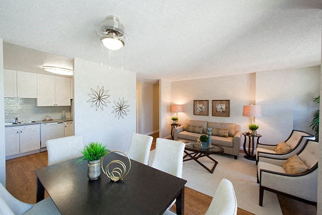St. Augustine Place view into kitchen and living room from dining area in St. Catharines, ON