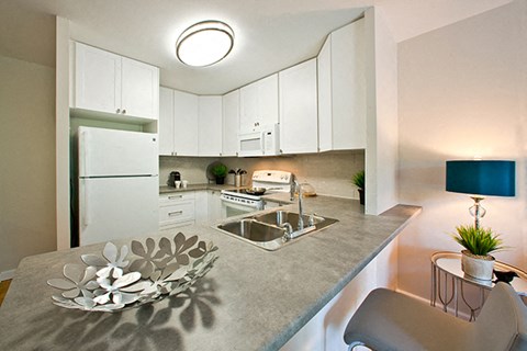 a kitchen with a counter top and a sink