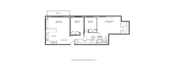 A floor plan for a 3 bedroom, 1.5 bathroom apartment at Silvercreek Towers in Georgetown, ON.