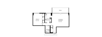 A floor plan of a one bedroom, one bathroom apartment at Somerset Place Apartments.