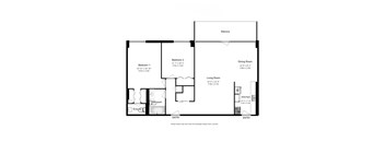 A floor plan of a two bedroom, one bathroom apartment at Somerset Place Apartments.