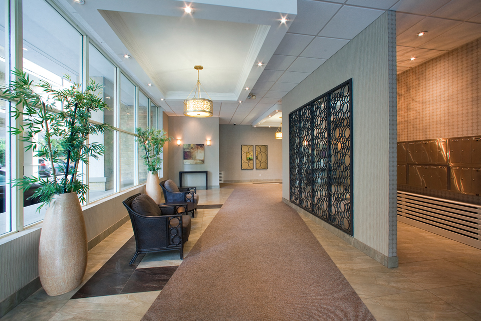 South Algiers stylish lobby with chair seating in Toronto, ON