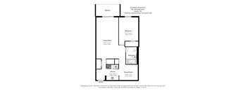 A floorplan of a one bedroom, one bathroom apartment layout at Southwood Apartments in Guelph, ON.