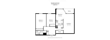 Two bedroom, one bathroom apartment layout at Springbank Apartments in London, ON