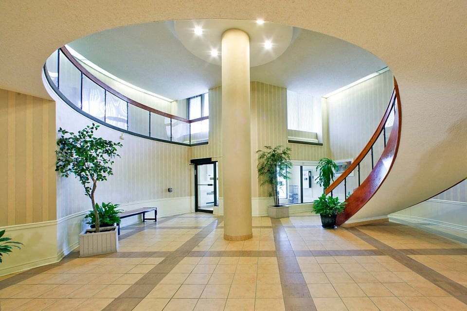 Springbank Apartments spacious lobby with staircase in London, ON