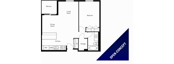 Squire Court Apartments 1 bedroom, 1 bathroom open-concept floor plan variation A in St. Catharines, ON