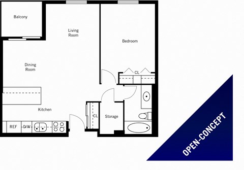 Squire Court Apartments 1 bedroom, 1 bathroom open-concept floor plan variation A in St. Catharines, ON