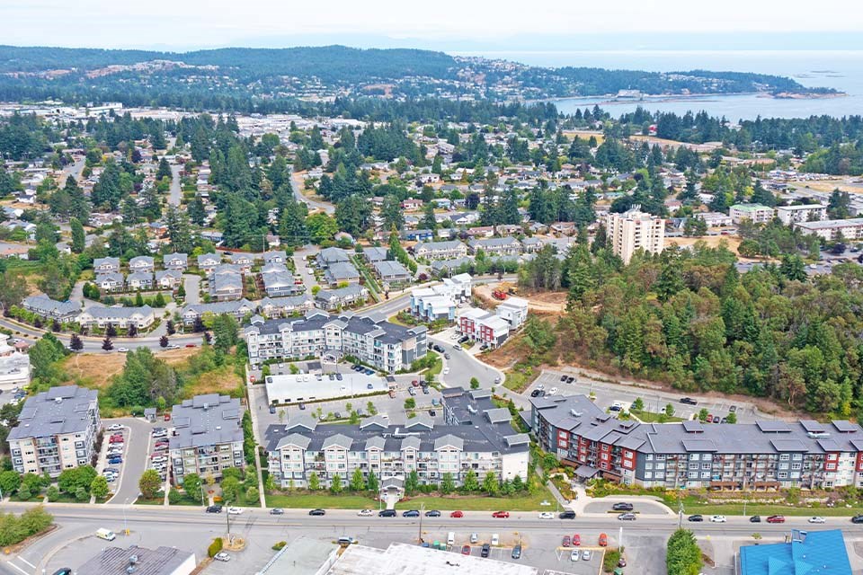Summerhill Place in Nanaimo, BC drone image of building