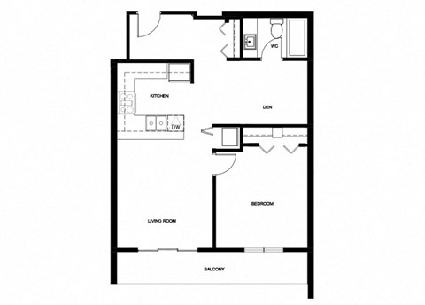 Surrey Village in Surrey, BC 1 bed 1 bath plus den floor plan