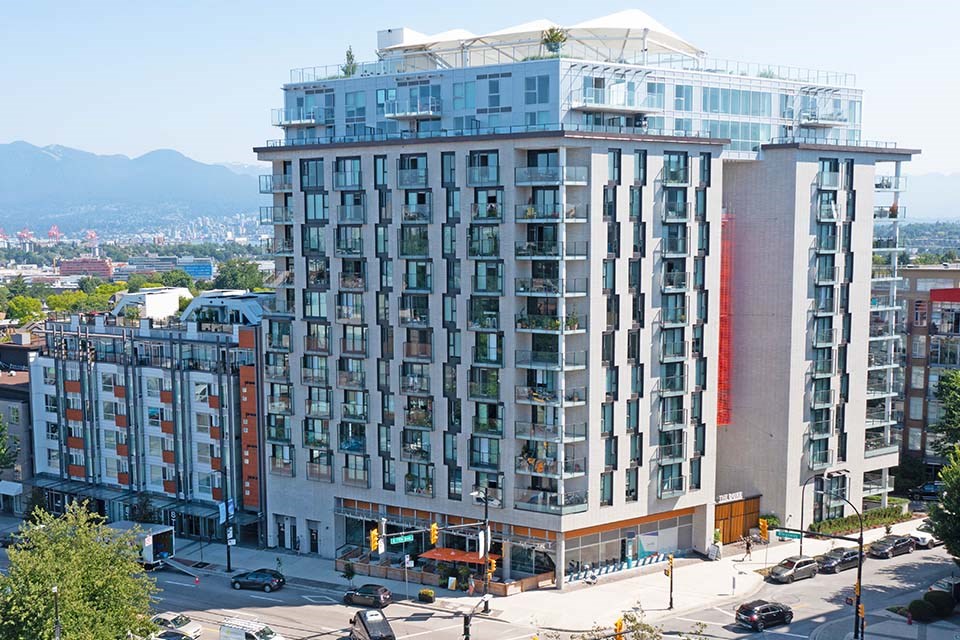 The Duke in Vancouver, BC drone image of building