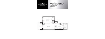 A floor plan for a 1 bedroom apartment at Miltonian Luxury Apartments.