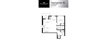 A floor plan for a 1 bedroom apartment by Miltonian Luxury Apartments.