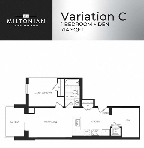 The Miltonian in Milton, ON 1 bed plus den 1 bath floor plan C