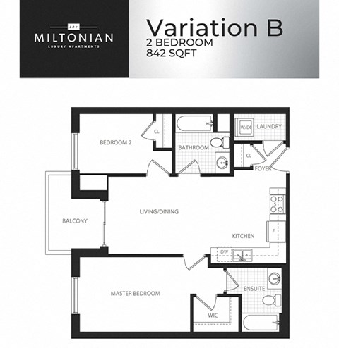 The Miltonian in Milton, ON 2 bed 2 bath floor plan B