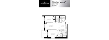 A floor plan for a 2 bedroom apartment at 901 Sqft.
