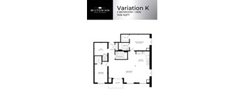 A floor plan for a 2 bedroom apartment with den.