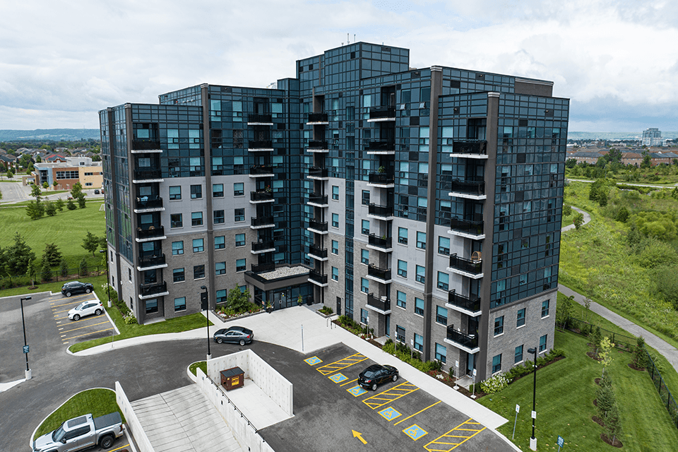 The Miltonian Apartments building exterior in Milton, ON