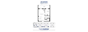 A floor plan for a one bedroom apartment is displayed.