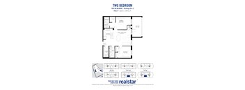 A floor plan for a two bedroom trio on Belmont - Buildings B & C.