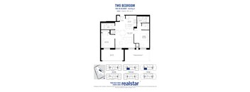 A floor plan for a two bedroom trio on Belmont building A.