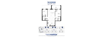 A floor plan for a two bedroom trio on Belmont shows the layout of the rooms.