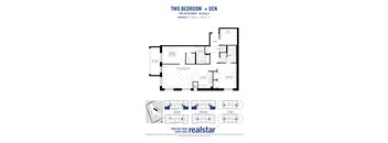 A floor plan for a two bedroom apartment with den.