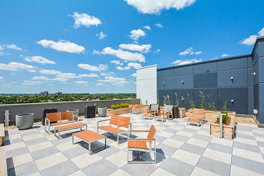 Trio On Belmont large rooftop patio with view of surrounding area in Kitchener, ON