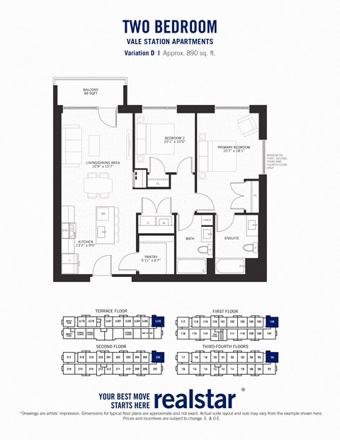 a floor plan of two bedroom villa withstrategic amenities