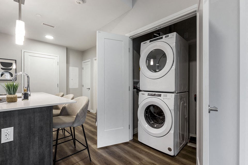 a washer and dryer in at Vale Station Apartments in Waterloo ON