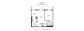 A floor plan for a one bedroom, one bathroom apartment at Valleyview Apartments in Newmarket, ON.
