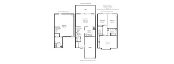 A floor plan of a house with three bedrooms and a garage.