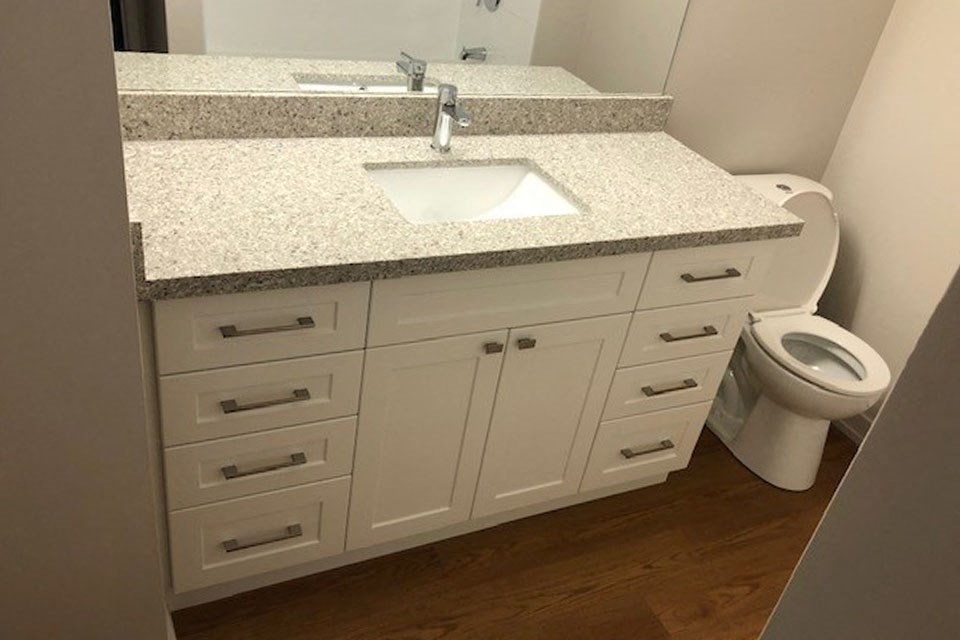 Waterford Townhouses in Mississauga, ON bathroom with upgraded cabinetry