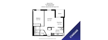 One bedroom, one bathroom apartment layout at Waverly Place in St. Catharines, ON