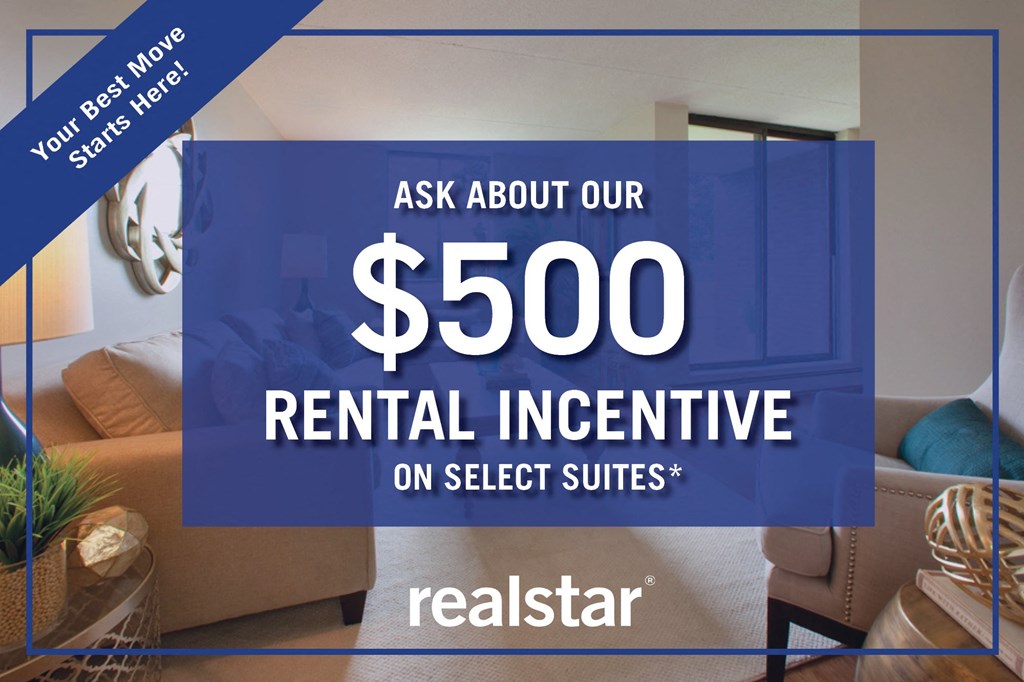 ask about our 500 rental incentive on select suites  realtor banner with a
