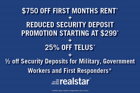 A promotional advertisement for realstar offers various discounts and promotions.