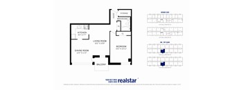 A floor plan of a home with a balcony and a living room.
