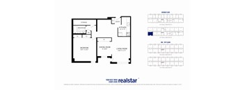A floor plan for a home with a living room, dining room, kitchen, and two bedrooms.