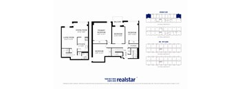 A floor plan for a home with a living room, dining room, kitchen, and two bedrooms.