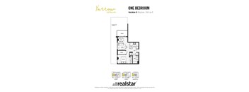 A floor plan for a one bedroom apartment from Yarrow Estates.