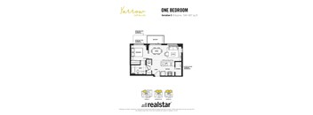 A floorplan of a one-bedroom, one bathroom apartment at Yarrow East Village.