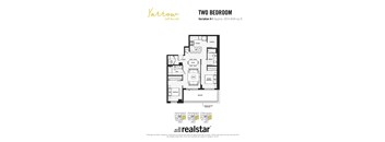 A floorplan of a two-bedroom, two bathroom apartment at Yarrow East Village.