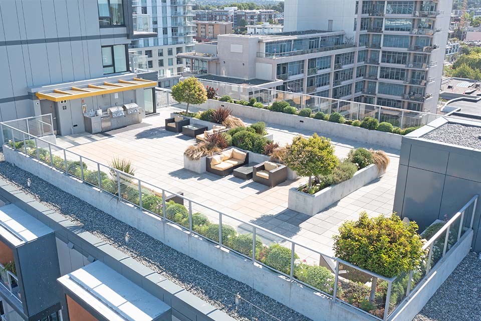 Yello on Yates in Victoria, BC drone image of rooftop patio