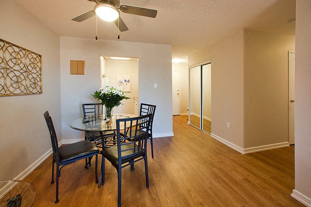 Mountain View Dining room with a fan over the table and chairs in Collingwood, ON