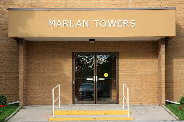 Front entrance of Marlan Towers in Owen Sound, ON