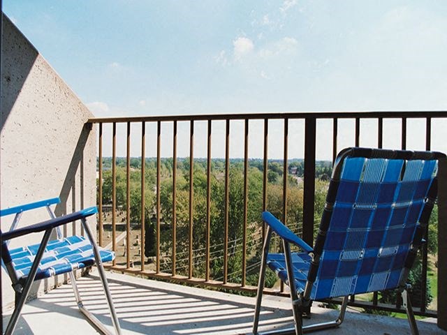 Sunset Towers balcony with view of surrounding area in St. Thomas, ON