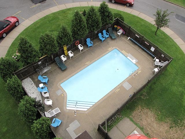 Sunset Towers view of outdoor pool from rooftop in St. Thomas, ON