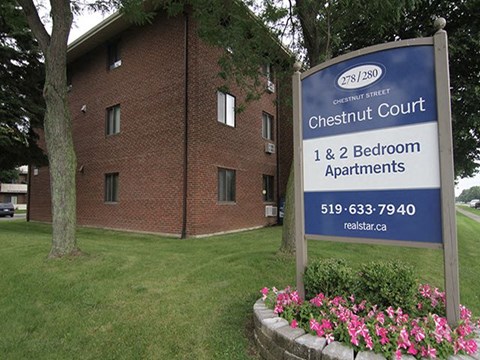 Chestnut Court exterior with building signage