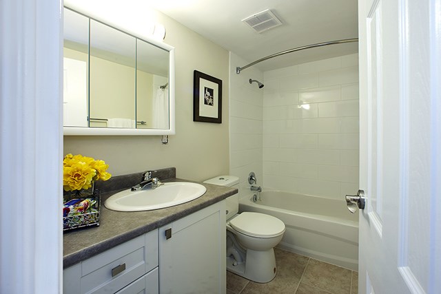 Rockford Apartments bathroom with tub shower in Toronto, ON